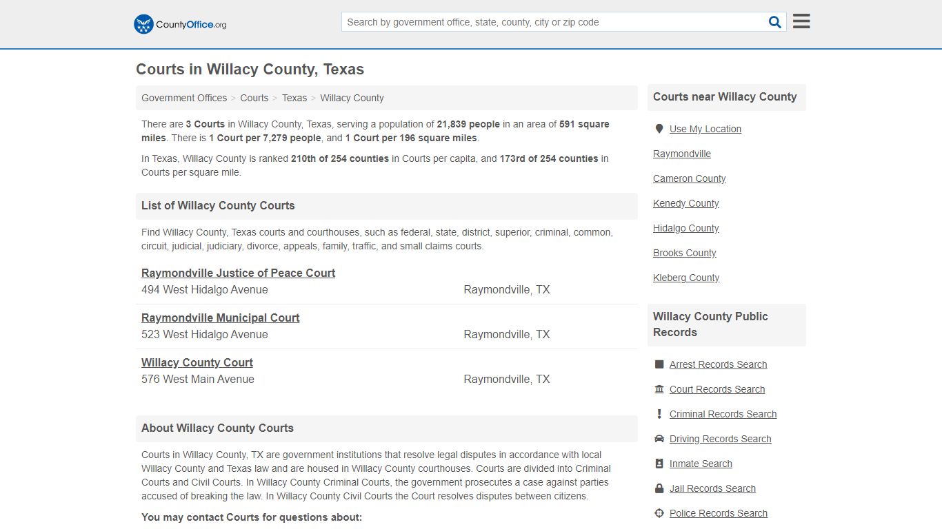 Courts - Willacy County, TX (Court Records & Calendars)